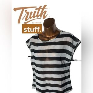 Truth Striped Sheer Short Sleeve Top in Black and White (10302)